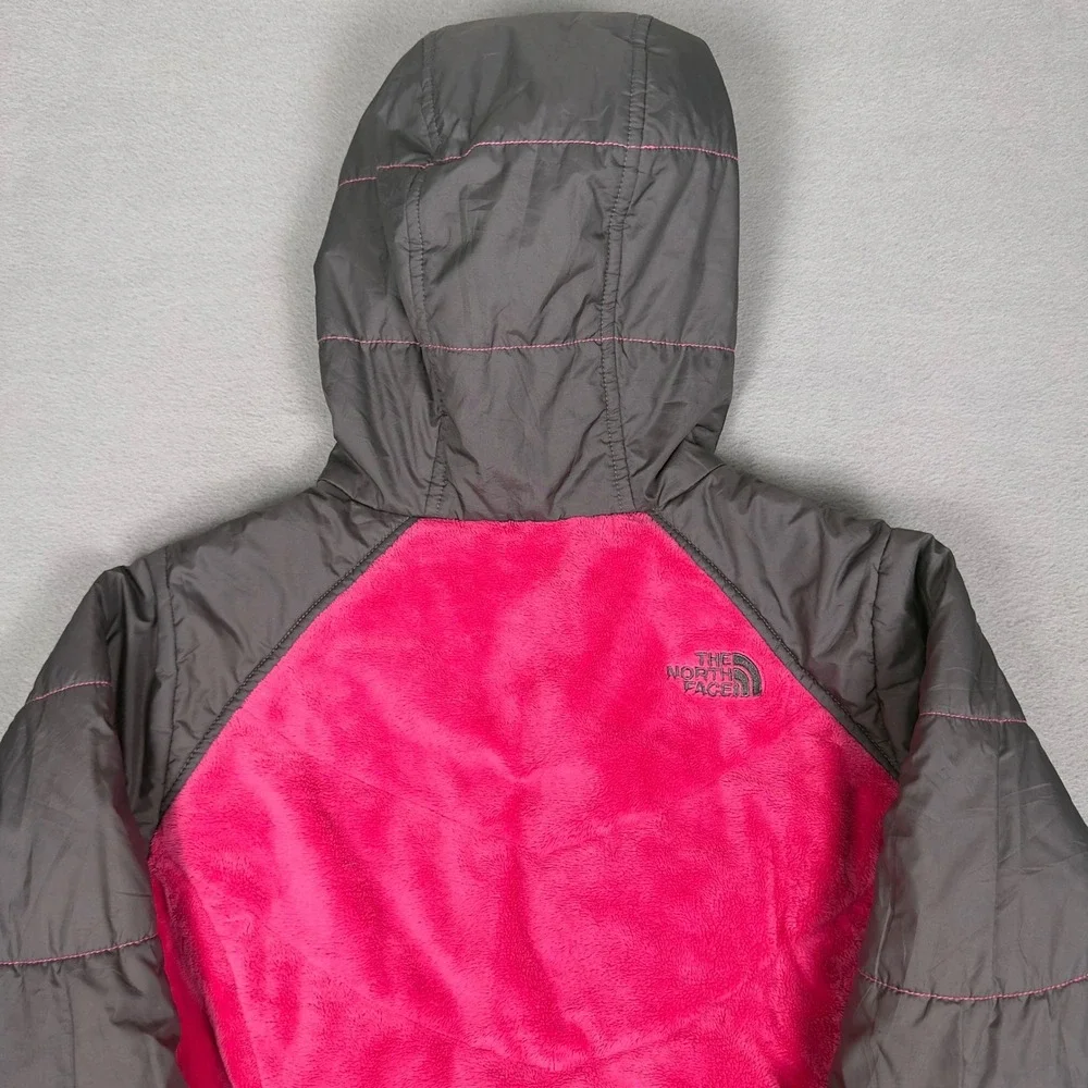North Face Girls XL Pink Grey Hybrid Fleece Hooded Jacket fits Womens XS/S‎
